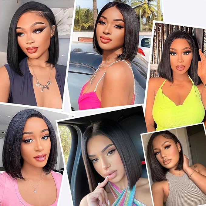 210% Density Lace Frontal Bob Wig Human Hair 12A Brazilian Virgin 9x6 Glueless Wigs Human Hair Pre Plucked Pre Cut HD Transparent Lace Wigs 16 Inch