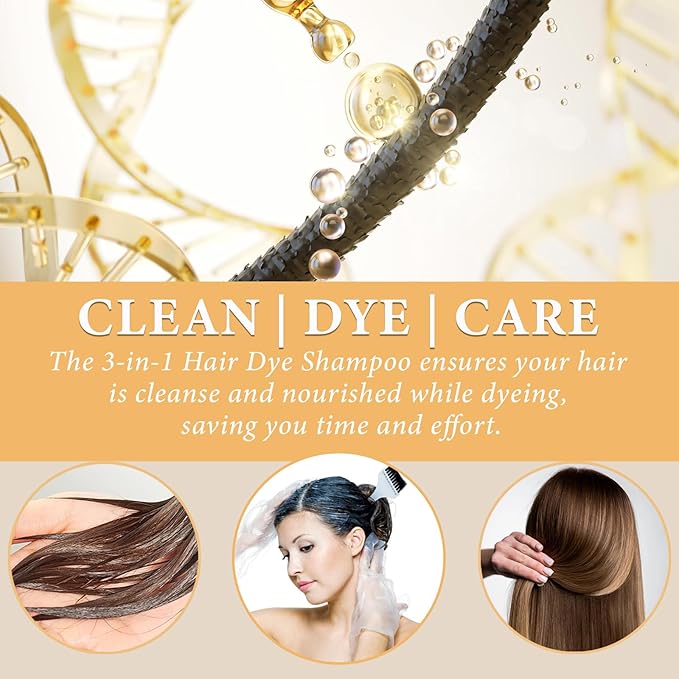 Dark Brown Plant-Based Hair Color Shampoo for Women & Men - 3 in 1 for 100% Grey Coverage in 15 Minutes, Instant Natural Dye for All Hair Types, Para Canas