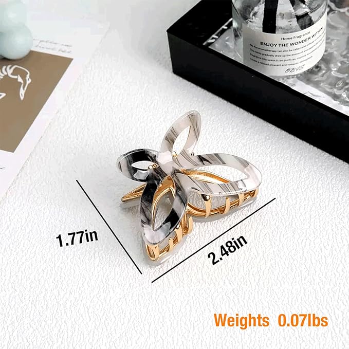 Metal Butterfly Hair Clips for Women -White & Grey Marble Pattern Fashion Decorative Hair Clips, Cute Hair Accessories for Girls, 2 Pack