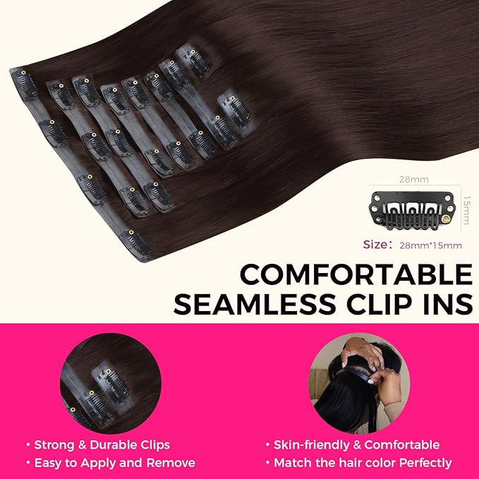 Lashey Seamless Clip in Hair Extensions Human Hair 130g 9pcs #2 Dark Brown Straight 18 Inch Clip in Hair Extensions with PU Soft Invisi Edge