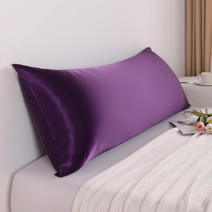 NTBAY Satin Body Pillowcase for Hair and Skin, Luxurious and Silky Pillow case with Envelope Closure, 20x54 Inches, Eggplant Purple