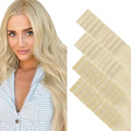 GOO GOO Invisi Edge Tape in Hair Extensions Human Hair, 60A Platinum Blonde 20pcs injected with 20pcs classical tape ins, 14inch 100g, Virgin Remy Hair, Natural Look