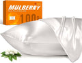 100% Mulberry Silk Pillowcase for Hair and Skin, 22 Momme Pure Natural Silk Pillow Case Both Sided with Zipper, Pillow Cover for Women Mom Men (Ivory White, Queen 20''×30'', 1 Pack)