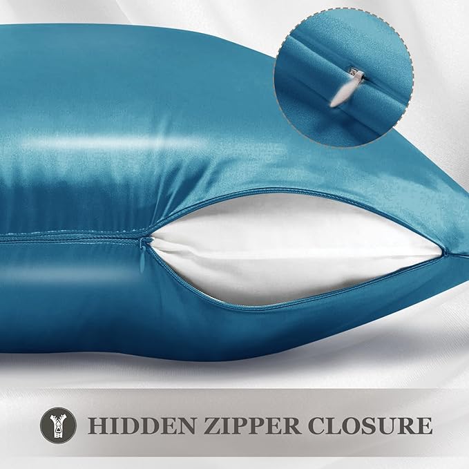 Adubor 100% Silk Pillowcase - Mulberry Silk Pillow Cases, 23 Momme 6A Grade Fibers, Silk Pillow Case for Hair and Skin Health, with Hidden Zipper (King 20''×36'', Peacock Blue, 1PC)