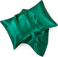 Blackish Green Satin Pillowcase Standard Set of 2 with Envelope Closure，Blackish Green Silk Pillowcase for Hair and Skin (20x26)