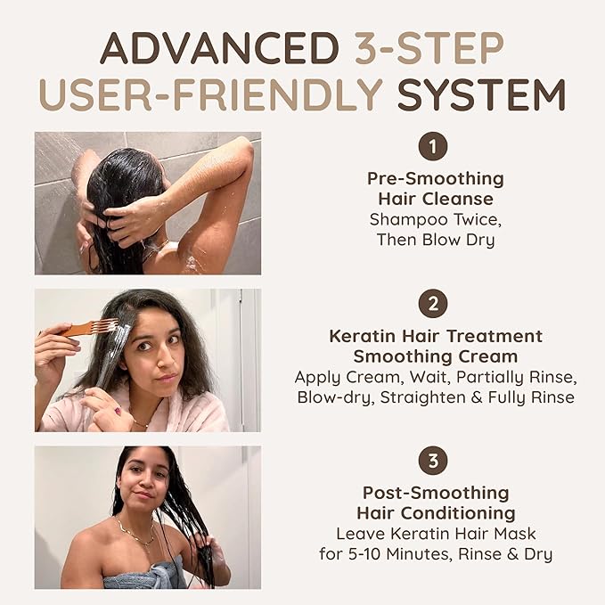 VITAMINS hair cosmetics Keratin Hair Treatment Straightening Kit - Salon Like at Home Keratin Treatment Formaldehyde Free - Hair Smoothing, Nourishing & Revitalizing 3-Step System