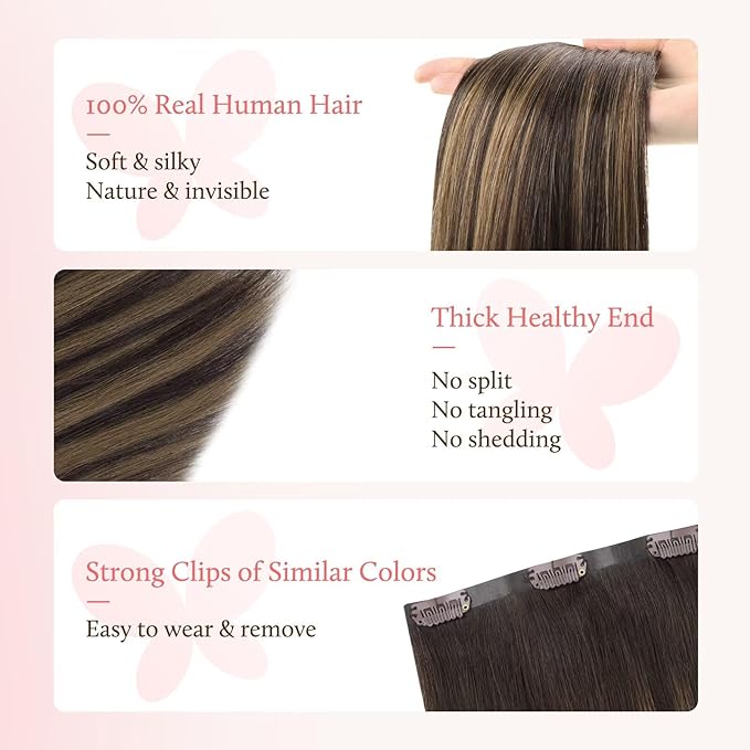 DOORES Clip in Hair Extensions Set 16 Inch 120g, 4pcs Invisi Edge Clip ins and 3pcs Classic Seamless Clip ins, Injected Virgin Real Human Hair Extensions Natural Invisible Straight, #1B