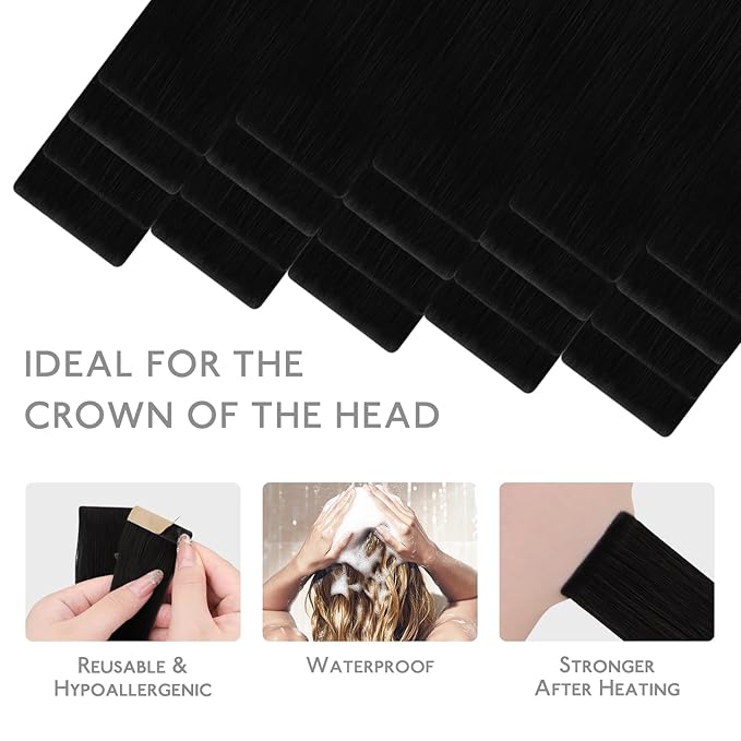 WENNALIFE Invisi Edge Tape in Hair Extensions Human Hair, 18 Inch 50g 20pcs Jet Black Invisible Luxury Remy Hair Extensions Natural Seamless Injected Tape Ins Straight Extensiones De Cabello Humano