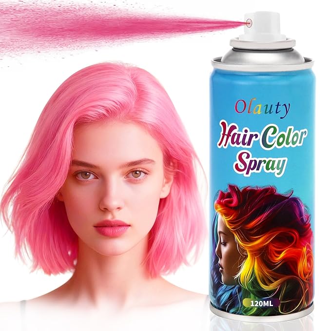 Pink Hair Spray, Temporary Hair Color Spray For Kids Women Men, Temporary Hair Dye Washable Hair Color Wax, Non-Sticky Color Hair Spray for Halloween Crazy Hair Day,Cosplay Party DIY,Christmas (Pink)