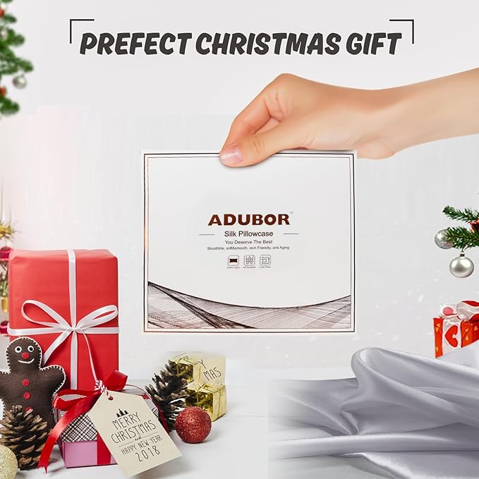 Adubor 100% Silk Pillowcase - Mulberry Silk Pillow Cases, 23 Momme 6A Grade Fibers, Silk Pillow Case for Hair and Skin Health, with Hidden Zipper (Standard 20''×26'', Silver Gray, 1PC)