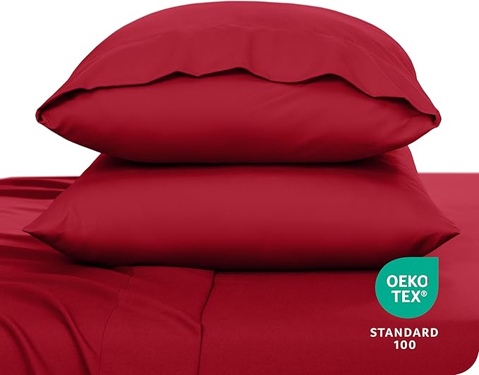 Bare Home Microfiber Pillow Cases - King Size 20x36 - Cooling Pillowcases - Double Brushed - Easy Care - Envelope Closure (King Pillowcase Set of 2, Red)