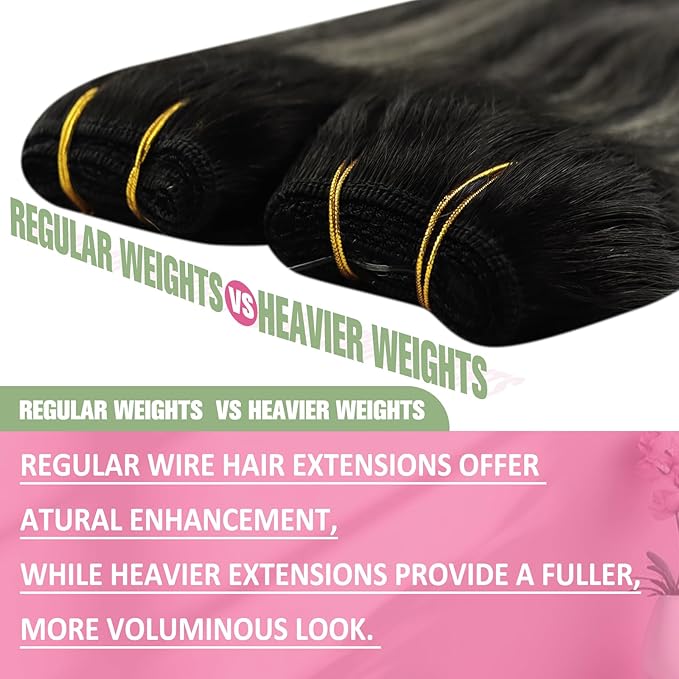 YoungSee 120G Wire Hair Extensions Ombre Black Human Hair Wire Extensions Black Ombre Silver Balayage Human Hair Fish Line for Women 16Inch