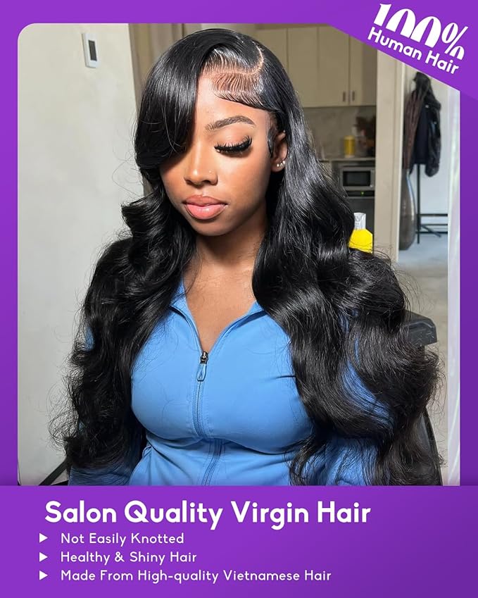 13x6 Body Wave Lace Front Wigs Human Hair Pre Plucked 180 Density HD Transparent Lace Frontal Wigs Human Hair for Women Glueless Wigs No Synthetic Blend Triple Lifespan 3X 24Inch
