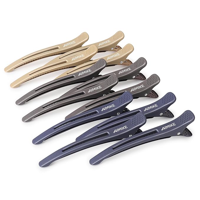 AIMIKE 12pcs No Crease Duck Billed Hair Clips with Silicone Band for Hair Styling, Rollers, Salon Sectioning & Cutting, Neutral