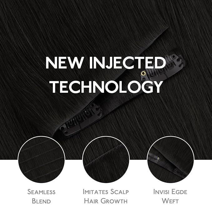 WENNALIFE Invisi Edge Clip in Hair Extensions Real Human Hair, 22 Inch 150g 7pcs Natural Black Seamless Clip in Extensions Remy Hair Clip Ins Invisible Skin Weft Straight Extensiones De Cabello Hmano