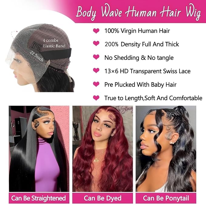 30 Inch 13x6 Lace Front Wigs Human Hair 200% Density Body Wave HD Lace Front Wigs Human Hair Pre Plucked Natural Color Glueless Wig 100% Virgin Human Hair Lace Front Wigs for Women