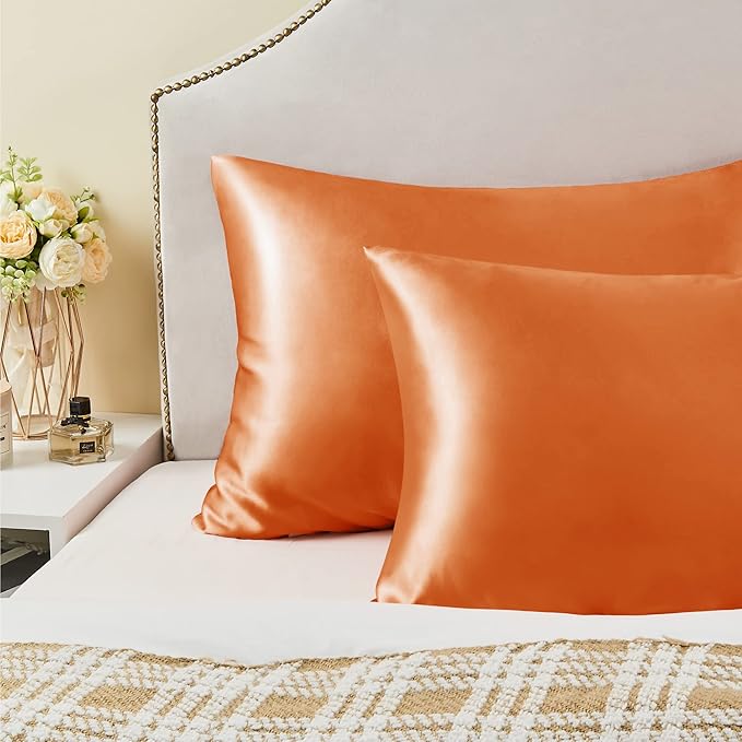 BEDELITE Satin Pillowcase for Hair and Skin, Super Soft Similar to Silk Pillow Cases 4 Pack with Envelope Closure, Cooling Pillowcases for Women Men (20"x30" Queen Size, Burnt Orange)