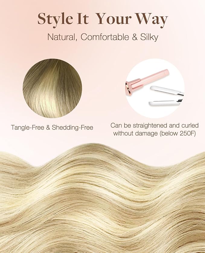 GOO GOO Invisi Edge Tape in Hair Extensions Human Hair, 9/60 Balayage Ash Brown to Platinum Blonde, 20pcs 16inch 50g, Virgin Remy Hair, Seamless Injected Tape, Natural Look