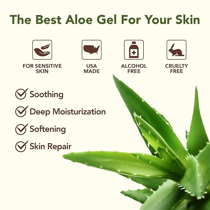 Green Leaf Naturals Amazing Aloe Vera Gel - Freshly Cut, 100% Pure Aloe, Premium Quality, Vegan, Unscented - Natural Sunburn Relief, After Shave, Skin, Face & Hair Care 12oz