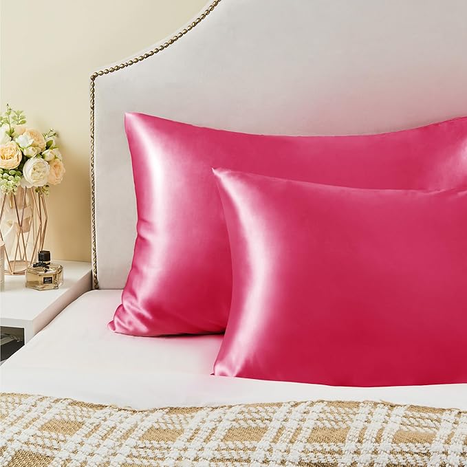 BEDELITE Satin Pillowcase for Hair and Skin, Super Soft Similar to Silk Pillow Cases 4 Pack with Envelope Closure, Cooling Pillowcases for Women Men (20"x40" King Size, Hot Pink)