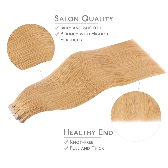 WENNALIFE Tape in Hair Extensions Human Hair, 40pcs 60g 10 inch Strawberry Blonde Hair Extensions Real Human Hair Straight Tape in Extensions Invisible Human Hair Extensions Reusable Real Hair