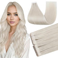 Full Shine Injection Tape in Human Hair Extensions Color 1000 Blonde Remy Hair Extensions Tape in Insert Seamless Invisible Skin Weft Versatile Styling Lightweight 22Inch 50G Reusable 20Pcs