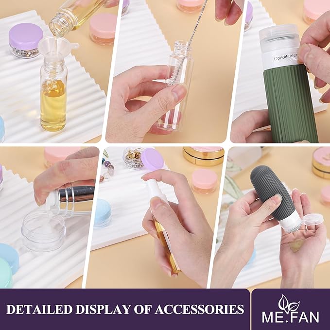 ME.FAN 18 Pack Travel Bottles for Toiletries, TSA Approved Silicone Portable Size Bottle, Refillable Cosmetic Container Kits for Conditioner, Shampoo, Lotion,Face Cream - Yellow