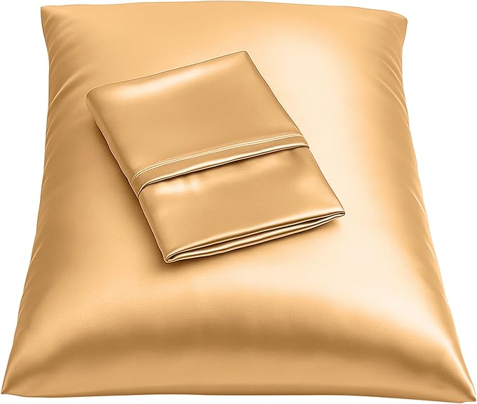 BLISSFORD Satin Pillowcase with Zipper, for Hair and Skin Care, Feels Soft and Cool Like a Silk Pillowcase, Gold Satin Pillow Cases 2 Pack, Slik Pillow Cover, Queen Size - Set of 2