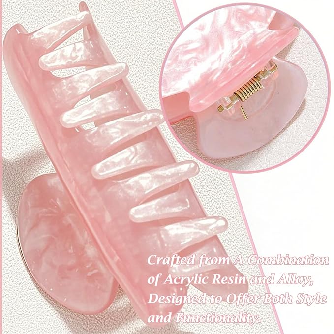 2 PCS Chic Resin Hair Claw Clips, Medium Sector Hair Barrettes for Thin Hair Half-Styles, Fashionable Non-Slip Hair Jaw Clamps, Pink and White