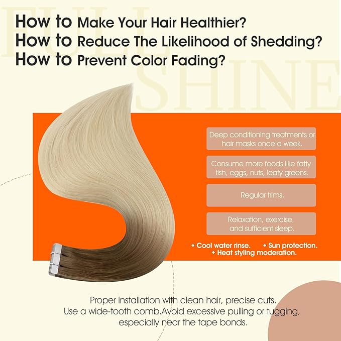 Full Shine Balayage Tape in Hair Extensions Human Hair Color 3 Darker Brown Ombre 8 Ash Brown And 613 Blonde 12Inch Seamless Invisible Tape in Extensions Remy Straight for Women 20Pcs 30G