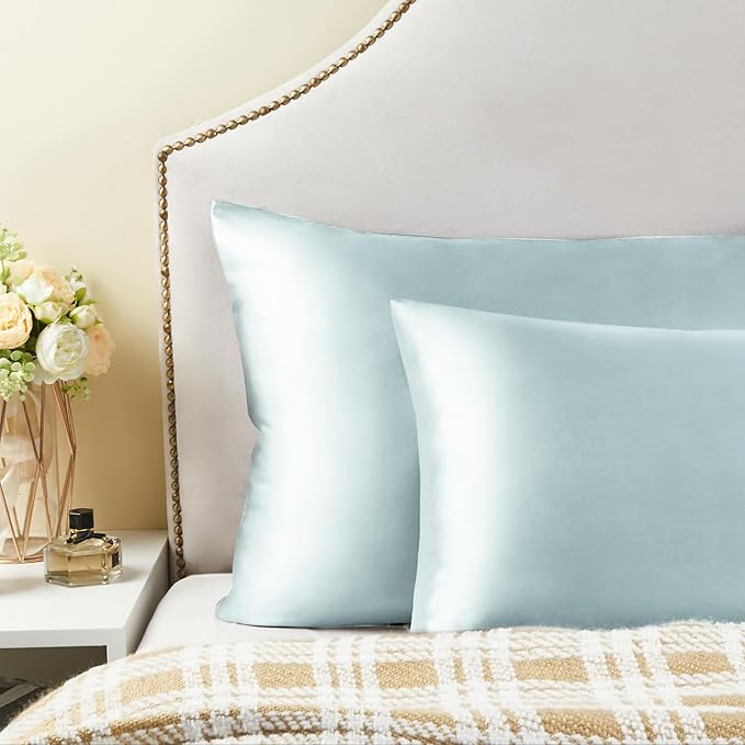 BEDELITE Satin Pillowcase for Hair and Skin, Super Soft and Cooling Similar to Silk Pillow Cases 2 Pack with Envelope Closure, Gift for Women Men(20"x26" Standard Size, Stone Blue)