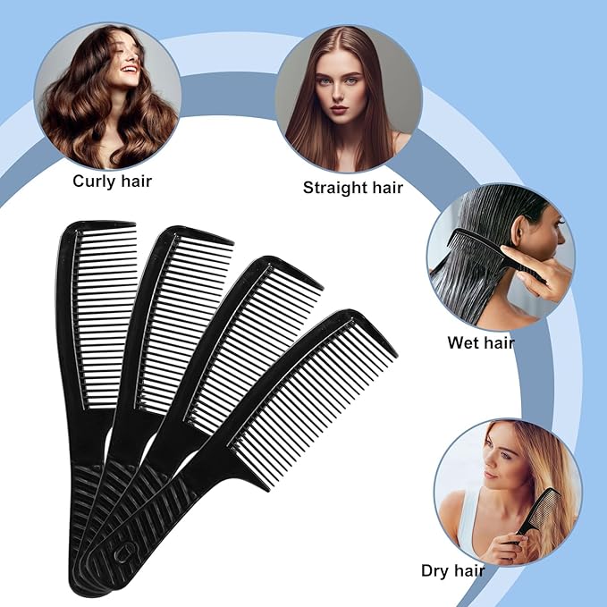 Disposable Combs in Bulk Individually Wrapped Widen Combs Sturdy Hair Combs for Women and Men, Long Handle Fine Combs for Homeless, Hotel,Shelter, Nursing Home,Charity Church Black (8 IN, Count, 30)
