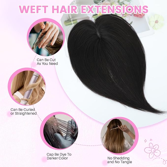 YAMI Hair Toppers for Women Fluffy Human Hair Topper 10inch Handmade Swiss Base Hairpieces 360° Cover Hairloss (Natural Black)