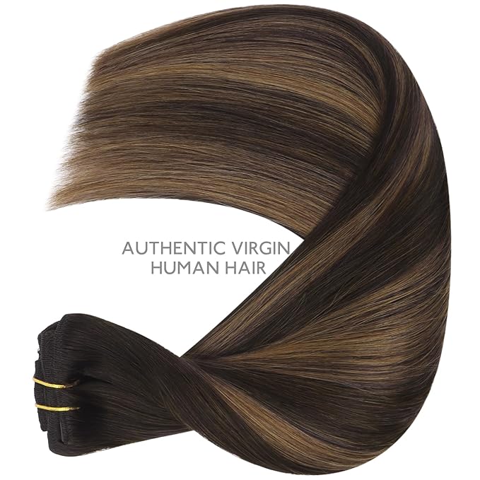 WENNALIFE Clip in Hair Extensions Real Human Hair, 24 Inch 160g 7pcs Balayage Dark Brown Mixed Chestnut Brown Remy Hair Straight Natural Extensiones De Cabello Humano Con Clip Ins