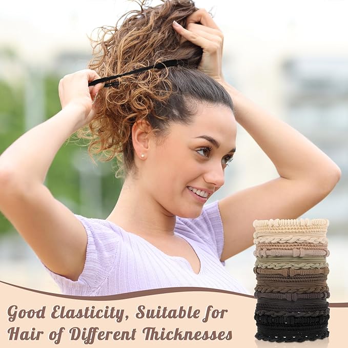 40 Pcs Boho Hair Ties, Hair Ties Bracelets for Women Neutral Colors Hair Ties Boho Accessories for Girls
