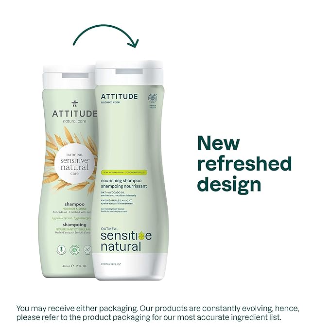 ATTITUDE Hair Shampoo for Sensitive Dry Scalp, EWG Verified, Soothing Oat, Dry and Damaged Hair, Naturally Derived Ingredients, Vegan and Plant-Based, Nourishing, Avocado Oil, 16 Fl Oz