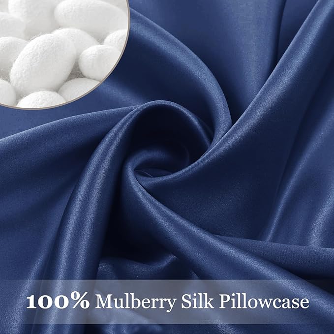 Adubor 100% Silk Pillowcase - Mulberry Silk Pillow Cases, 23 Momme 6A Grade Fibers, Silk Pillow Case for Hair and Skin Health, with Hidden Zipper (King 20''×36'', Navy Blue, 1PC)