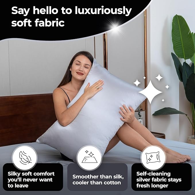 Silvery Silver Infused Pillowcase Set - 2 Pack Self-Cooling Pillowcases with Self-Cleaning Silvery Technology™ for Hygienic Sleep - Luxurious Silky Soft Comfort (Gray, King (U.S. Standard))