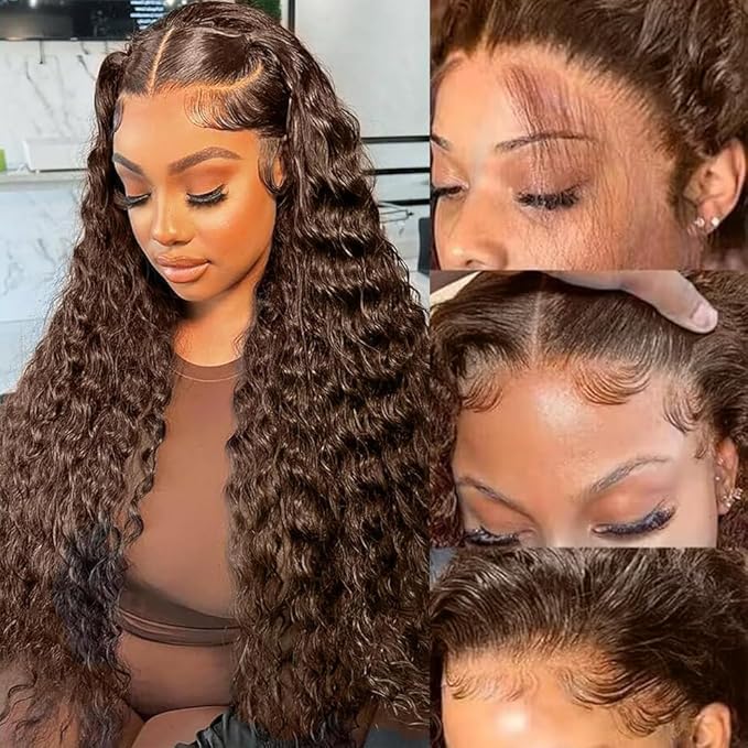250% Density SKINLIKE Real HD Lace Wig, 13x6 Full Frontal 0.10mm Ultra-thin HD Lace Front Wigs Human Hair Pre-Plucked Bleached Knots Invisible Lace Chocolate Brown Deep Wave Human Hair Wigs 26 Inch