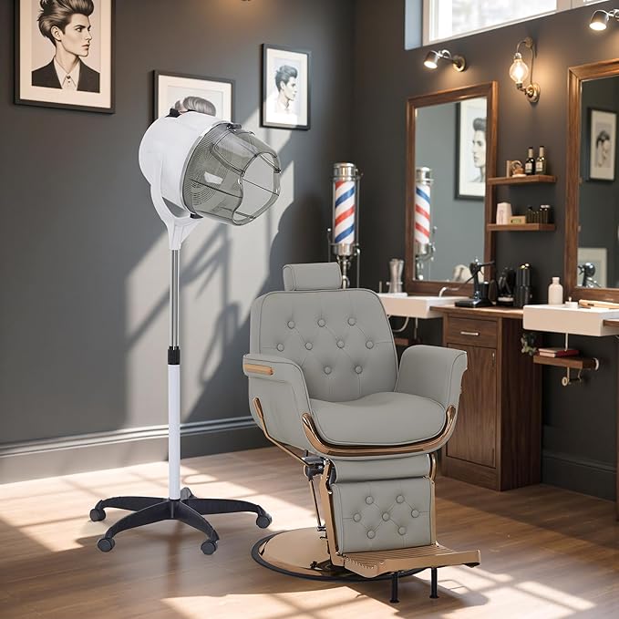 BarberPub 1300W Hooded Hair Bonnet Dryer with Stand, Height Adjustable Floor Standing Rolling Base, Beauty Salon Equipment with 360° Rotation VHD08 (White)