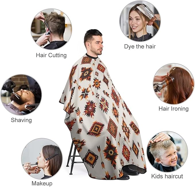 Extra Long Hair Styling Cape, Professional Hair Cutting Apron Navajo Aztec Pattern Shampoo Cutting Household Capes Wrap for Hair Cutting Styling