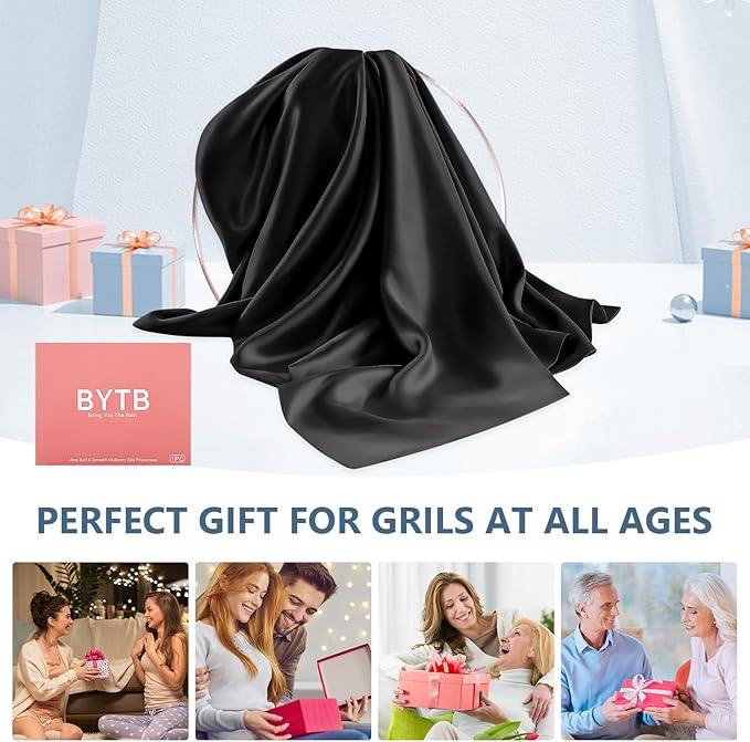 Silk Pillow Cases Standard Size 100% Mulberry Silk Pillowcase for Hair & Skin 22 Momme Both Sided Grade 6A Silk Cooling Soft Breathable 20 x 26 Inches with Hidden Zipper 1PC, Black
