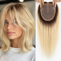 HAIRCUBE Hair Toppers for Women 100% Real Human Hair, Ombre Light Blonde, 6"*5.5"MONO Large Base,65g Hand-moven Real Human HairToppers for Women with ThinningHair
