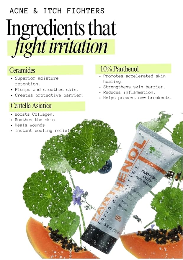 Centella Asiatica + Ceramide Moisturizer with 10% Panthenol – Intensive Skin Repair Cream Forte for Redness, Acne, Burns, Post-Procedure Care – Aloe Vera + Hyaluronic Acid, 3.4 oz