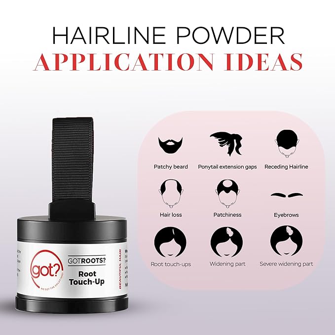Got? Roots - Pigment Infused Root Touch Up Kit for Light Brown Hair - Temporary Thinning & Gray Cover Up, Brow Filler & Hairline Powder - 0.14 OZ Tub