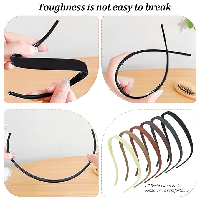 6 Pack No Pressure Headbands for Glasses Wearers - Flexible Non-Slip Hairbands, Matte Plastic with Teeth, for Women & Girls, Comfortable No Pressure, Ideal for Daily Use, Makeup & More