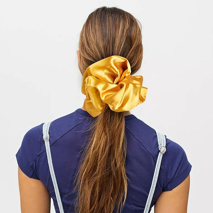 CEELGON Black Big Satin Scrunchies for Women Large Scrunchie Blue Satin Hair Ties Oversized Thick Elastic Jumbo Hair Scrunchies 6 Pack (black,gold,champagne,blue,green,white)