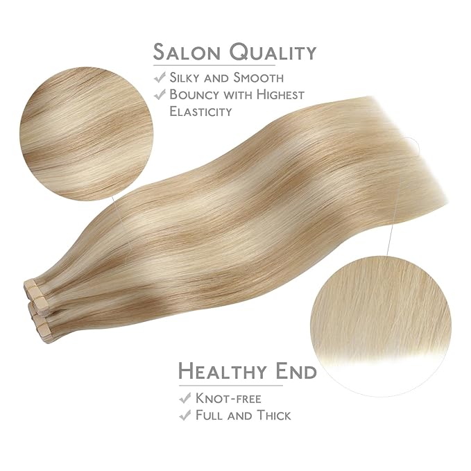 WENNALIFE Tape in Hair Extensions Human Hair, 40pcs 100g 14 inch Dirty Blonde Highlighted Bleach Blonde Hair Extensions Real Human Hair Straight Tape in Extensions Invisible Human Hair Extensions