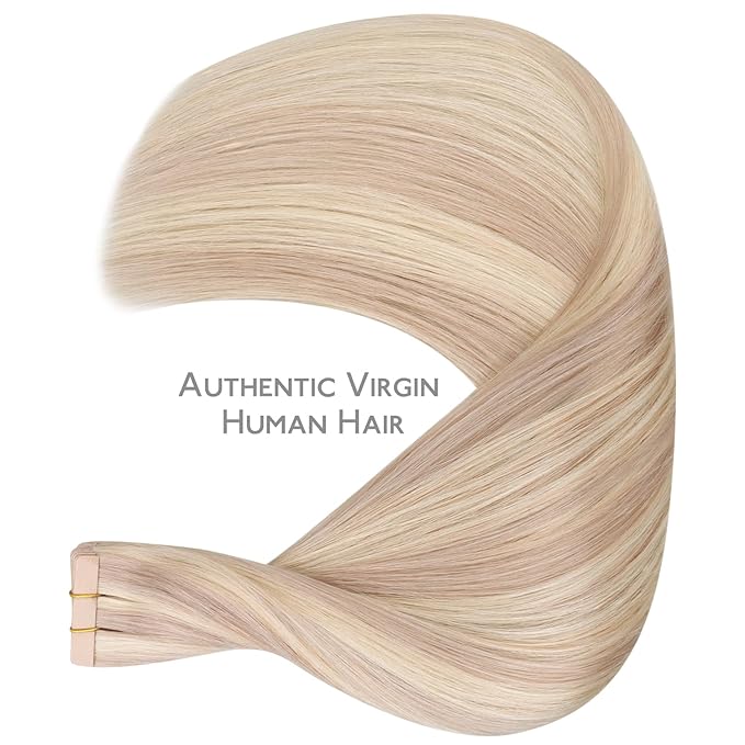 WENNALIFE Tape in Hair Extensions Human Hair, 20pcs 50g 20 inch Balayage Light Wheat Platinum Blonde Remy Hair Extensions for Women Tape Ins Straight Extensiones De Cabello Humano Skin Weft