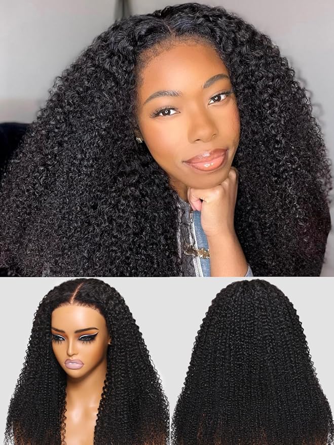 Julia Hair Bye Bye Knots 4C Kinky Curly Glueless Natural Hair Wig 7x5 Pre Cut HD Lace Front Kinky Edges Hairline Wig Pre Bleached Pre Plucked Virgin Hair with Baby Hair for Black Women 26 Inch